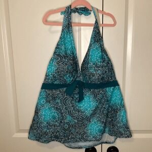 Women's Swimsuits For All‎ Tankini Halter top size 24 Teal white NWOT